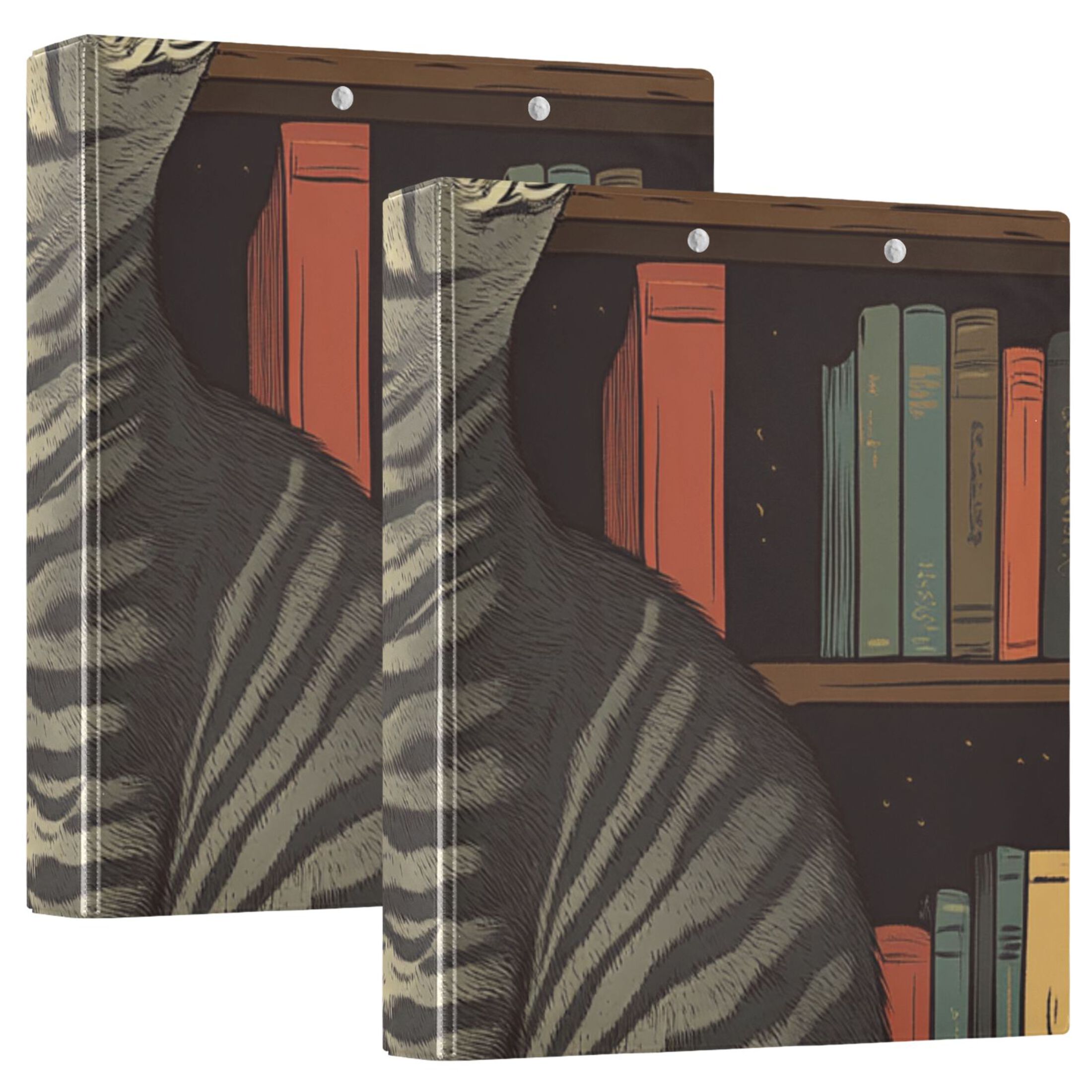 Cat Bookshelf 3 Ring Binders 1.5 inch Hardcover File Folders with Interior Pockets A4 Size Organizer for School Office Hospital
