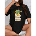 thumbnail image 1 of Cat Bookworm Reading Lover Gift Literary Cat Theme Graphic Unisex T-shirt.PNG V90077 up to size 5XL, 1 of 2