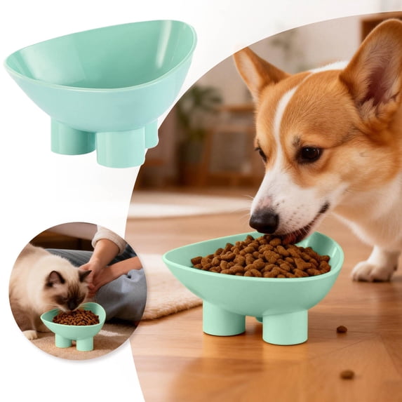 Cat Bowl Anti-Vomiting Tilted Elevated Cat Food Bowl Whisker Friendly Slanted Feeding Bowls with Shallow & Tall Design Green