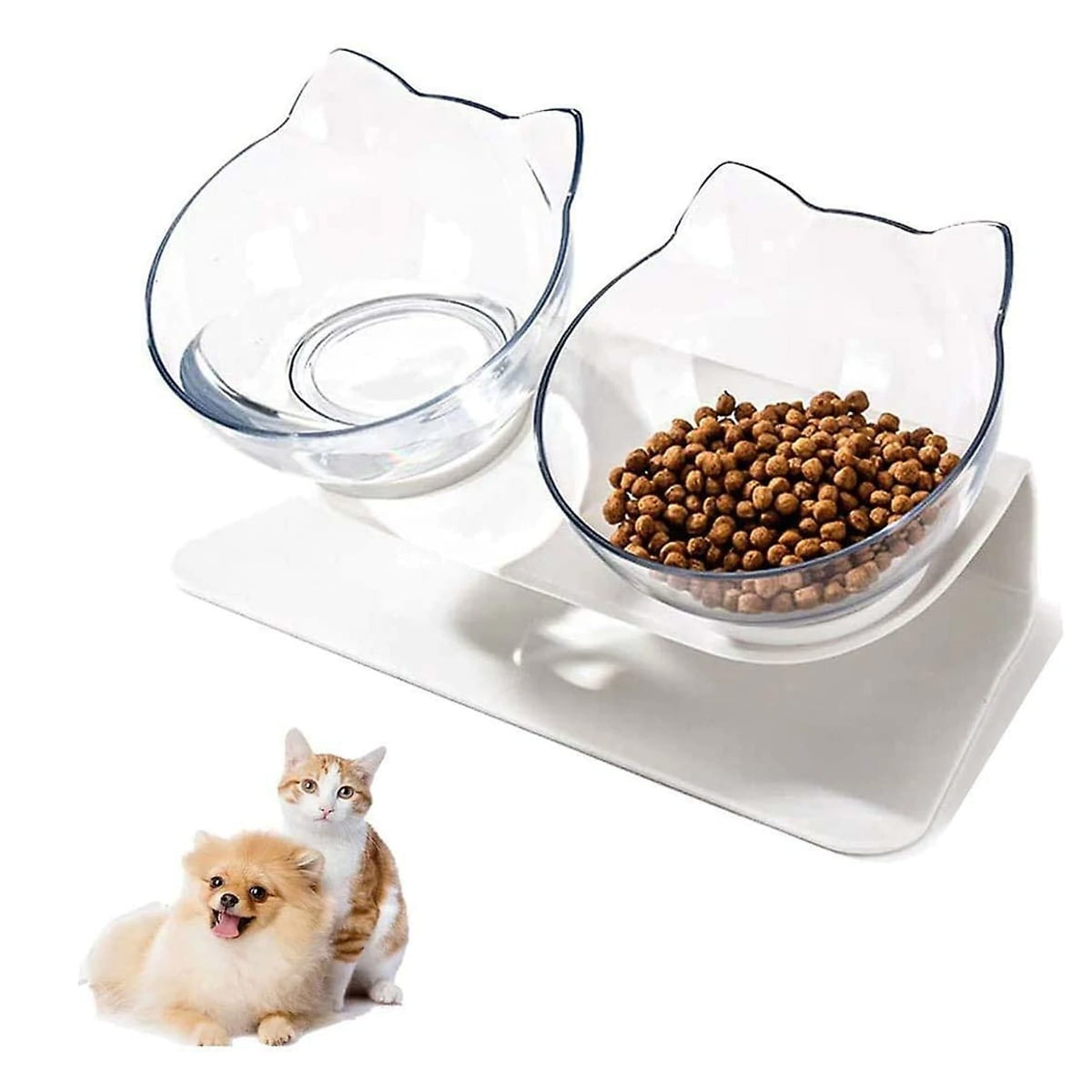 Cat Bowl Double Bowl Slanted Clear Double Bowl Elevated Tilted, Anti