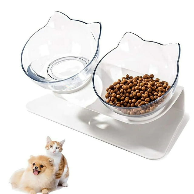 Cat Bowl Double Bowl Slanted Clear Double Bowl Elevated Tilted, Anti