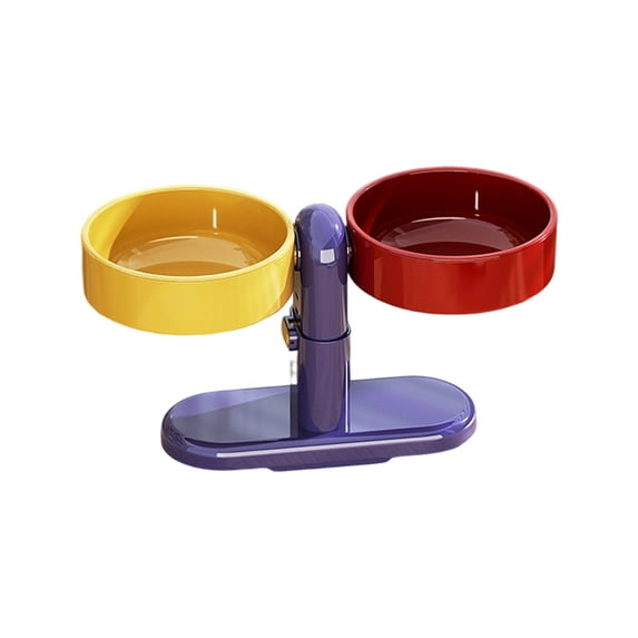 Cat Bowl - Elevated Cat Bowl Adjustable Height Rotating Pet Food Bowl Non-Slip Large Capacity Water Dish Raised Feeder Stand for Neck Protector Cat Dining Station Purple