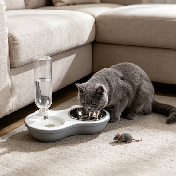 Cat Bowl Set, Raised Stainless Steel Dual Compartment Feeder, Stable ...
