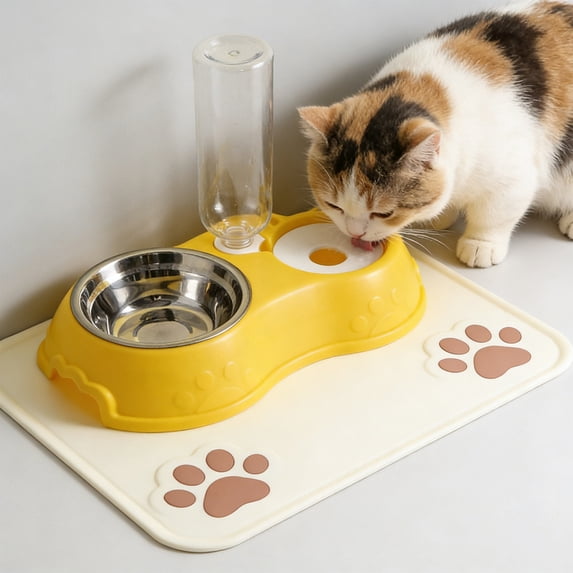 Cat Bowl Stainless Steel Auto Water Dispenser 2-in-1 Gravity Refill No Daily Top-Up for Small Medium Pets by MPOISVA