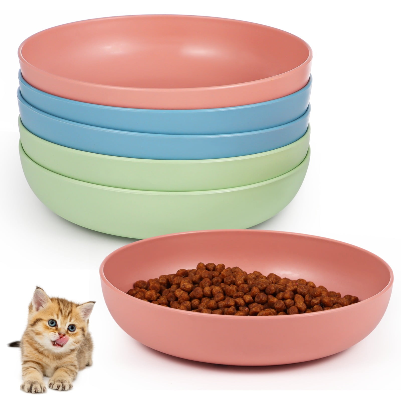 Apatal Silicone Cat Food Bowl Set Of 2 - Shallow Whisker Friendly Dish, Non-Slip, Dishwasher Safe (Pink)