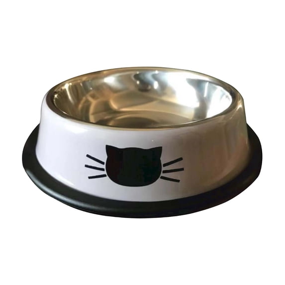 Cat Bowls for Food and Water,Rapsrk Non-Slip Stainless Steel Small Food Bowls 8 Oz Pet Bowl with Removable Rubber Base Dog Bowl,Stackable Cat Puppy Dishes Bowls with Cute Cats Painted(6Inch,Gray)