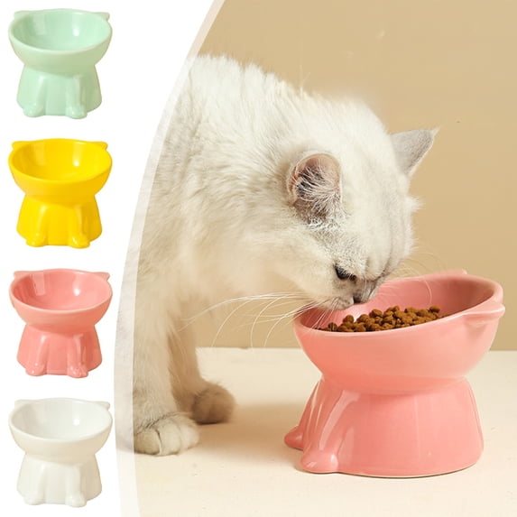 Cat Bowls Pet Bowls Ceramic Raised Elevated Neck Protection Wide Shallow Whisker Friendly Easy Clean Food Water Bowl 8.5oz for Cats Indoor by PALIFEUR