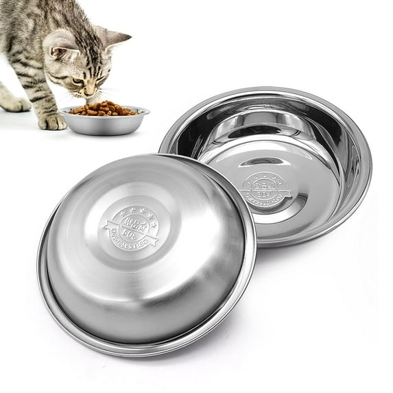 Cat Bowls Whisker Friendly, Shallow Wide Flat Cat Food Bowls Stainless Steel,Metal Cat Dishes Whisker Fatigue Relief,Dishwasher Safe(2PCS)