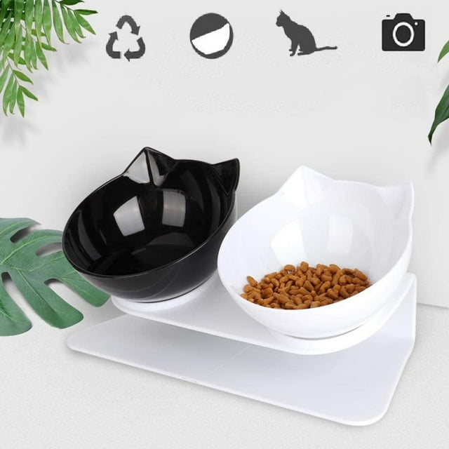 Cat Bowls with Raised Stand, 15° Tilted Platform, Removable, Spill