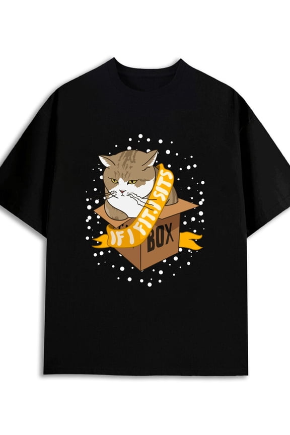 Cat in Box Tee 180G 100% Cotton 180G 100% Cotton for men short funny graphic black Trendy Unisex Shirt Graphic Tee tshirts Classic Unisex Shirt Graphic tshirts new years gifts