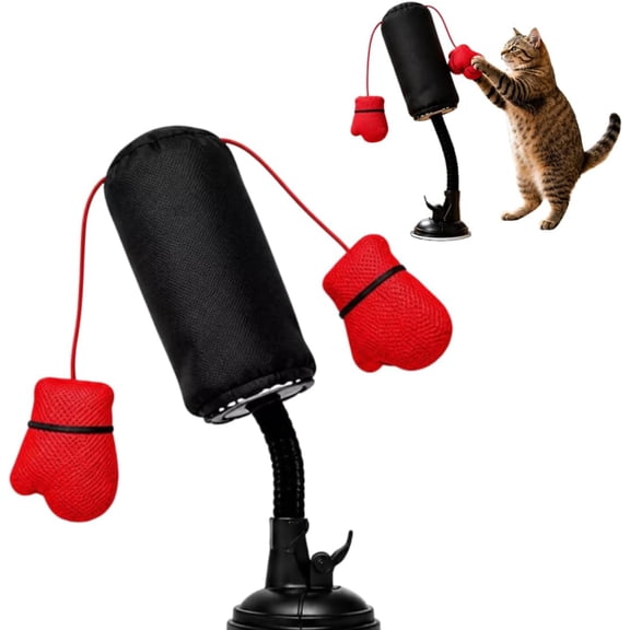 Cat Boxing Bag Toy, Dangling Gloves & Suction Cup Base for Indoor Exercise & Play
