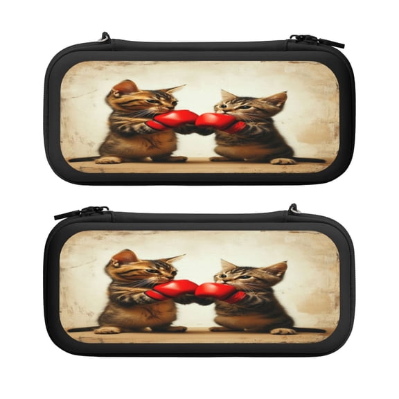 Cat Boxing, Carrying Case For Nintendo Switch & OLED Version, Eva Lightweight Shockproof Protective Pouch Case for Game Console & Accessories with 10 Game Card Slot & Wristband, Black