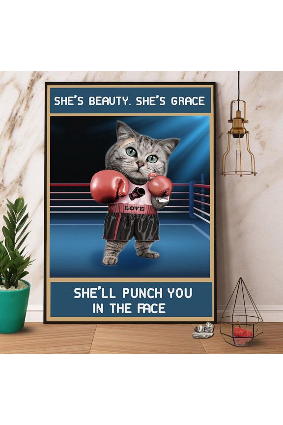 Cat Boxing She'S Beauty She'S Grace Paper Poster No Frame Matte Wall Art Decor 11 x 17 Inch Poster