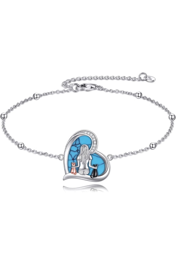 Cat Bracelets S925 Sterling Silver Adjustable Animal Bracelet Jewelry Gifts for Women 7"+2".