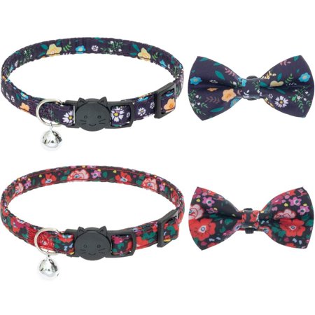 Cat Breakaway Collar with Bells - 2 Pack Adjustable Safety Collars with Cute Removable Bow Tie for Kitty Kitten Cats Puppy Small Pets