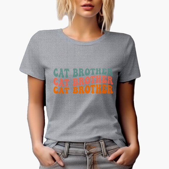Cat Brother, Title for Brothers of Cats, Groovy Retro Wavy Text Merch Gift, Heather Grey T-Shirt, 3XL
