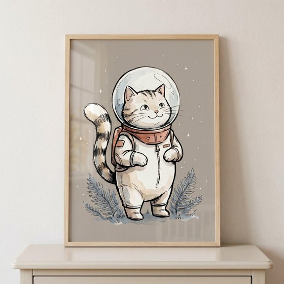 Cat Bubble Helmet Astronaut Space Kitten Celestial Animal Whimsical Cosmic Pet Space Poster , Poster Only