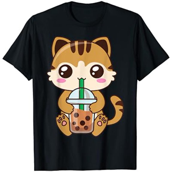 Cat Bubble Tea Boba Milk Kawaii Anime Neko Graphic T-Shirt, Size S-5XL