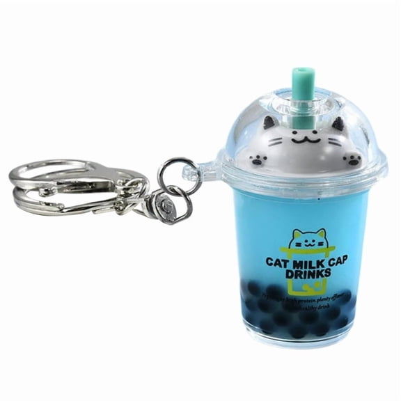 Cat Bubble Teas Pendant Cartoon Milk Teas Pendants Keyrings Fashionable Acrylic Key Rings Jewelry for Backpacks and Phone