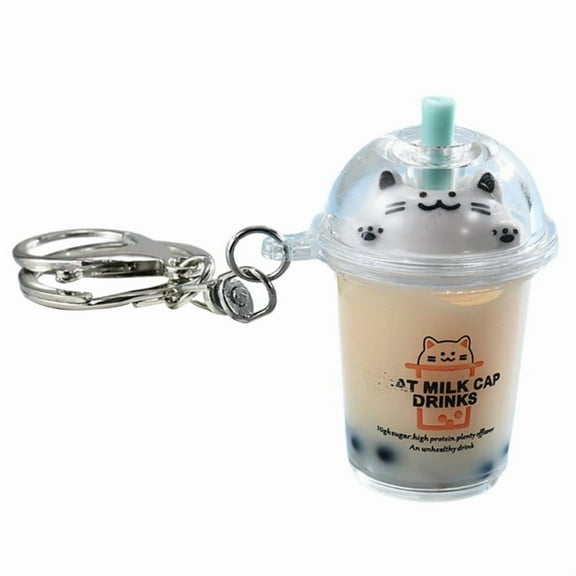 Cat Bubble Teas Pendant Cartoon Milk Teas Pendants Keyrings Fashionable Acrylic Key Rings Jewelry for Backpacks and Phone