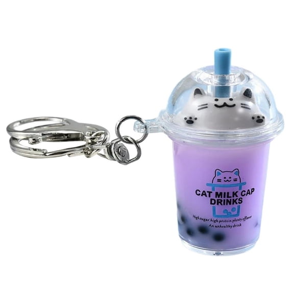 Cat Bubble Teas Pendant Cartoon Milk Teas Pendants Keyrings Fashionable Acrylic Key Rings Jewelry for Backpacks and Phone