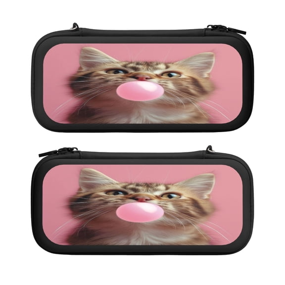 Cat Bubblegum Pink, Carrying Case For Nintendo Switch & OLED Version, Eva Lightweight Shockproof Protective Pouch Case for Game Console & Accessories with 10 Game Card Slot & Wristband, Black