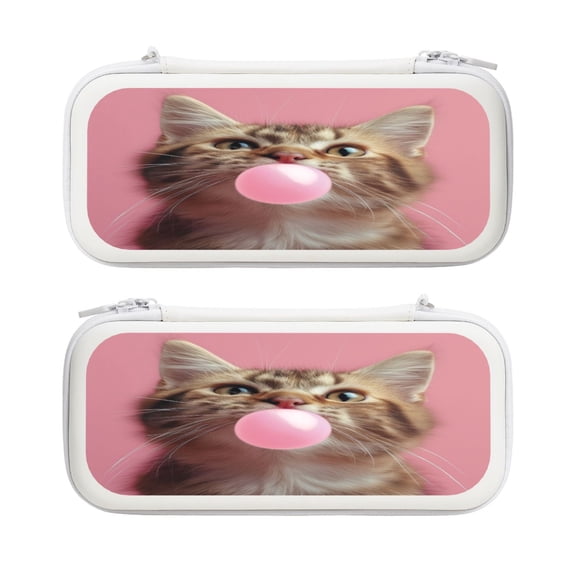Cat Bubblegum Pink, Carrying Case For Nintendo Switch & OLED Version, Eva Lightweight Shockproof Protective Pouch Case for Game Console & Accessories with 10 Game Card Slot & Wristband, White