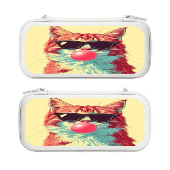 Cat Bubblegum Sunglasses, Carrying Case For Nintendo Switch & OLED Version, Eva Lightweight Shockproof Protective Pouch Case for Game Console & Accessories with 10 Game Card Slot & Wristband, White