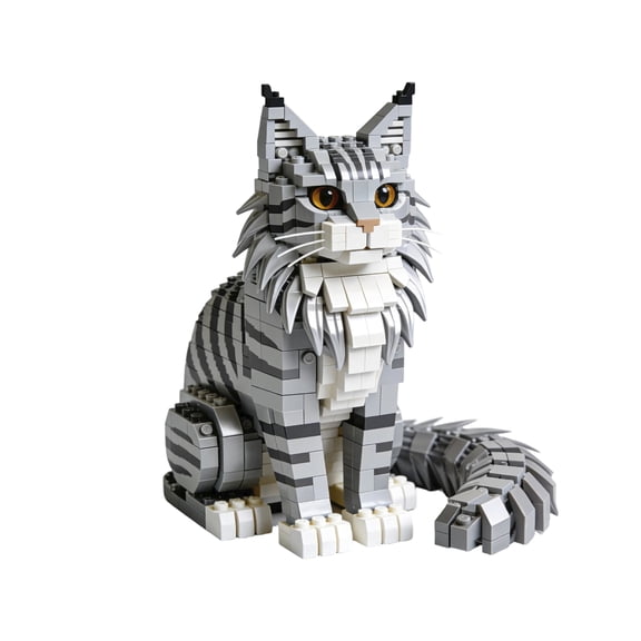 Cat Building Block Set, 198Pcs 3D Miniature Pet Animal Figurines, Maine Coon Persian Siamese Ragdoll Model Kits for Display