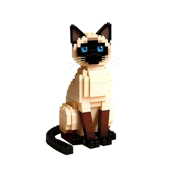 Siamese Cat Building Block Set, 218Pcs 3D Miniature Pet Animal Figurines, Maine Coon Persian Siamese Ragdoll Model Kits for Display
