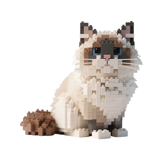 Cat Building Block Set, 198Pcs 3D Miniature Pet Animal Figurines, Maine Coon Persian Siamese Ragdoll Model Kits for Display