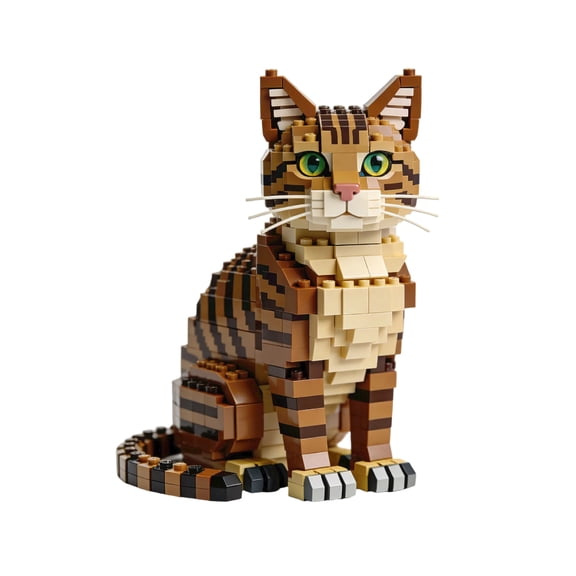 Cat Building Block Set, 198Pcs 3D Miniature Pet Animal Figurines, Maine Coon Persian Siamese Ragdoll Model Kits for Display