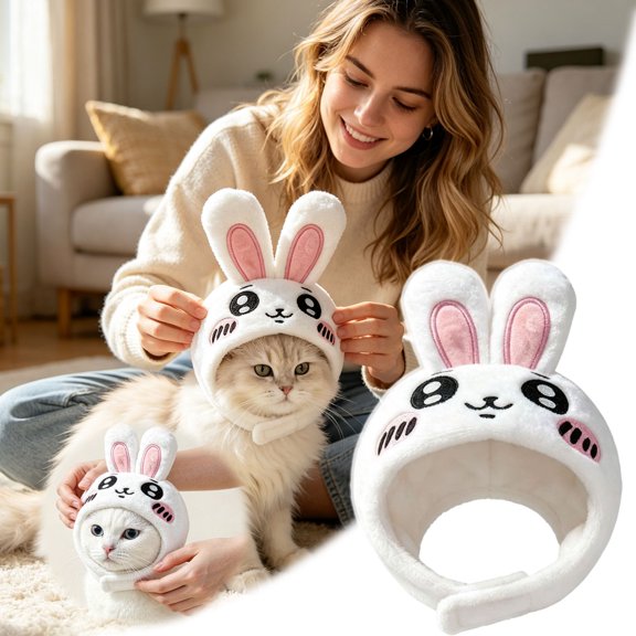 Cat Bunny Rabbit Ears Hat Outfits, Rabbit Ears for Dogs Party Outfits, Pet Accessory Cute Headwear, Halloween Easter Pet Outfits for Cats Small Dogs Puppy(White,17X16cm)