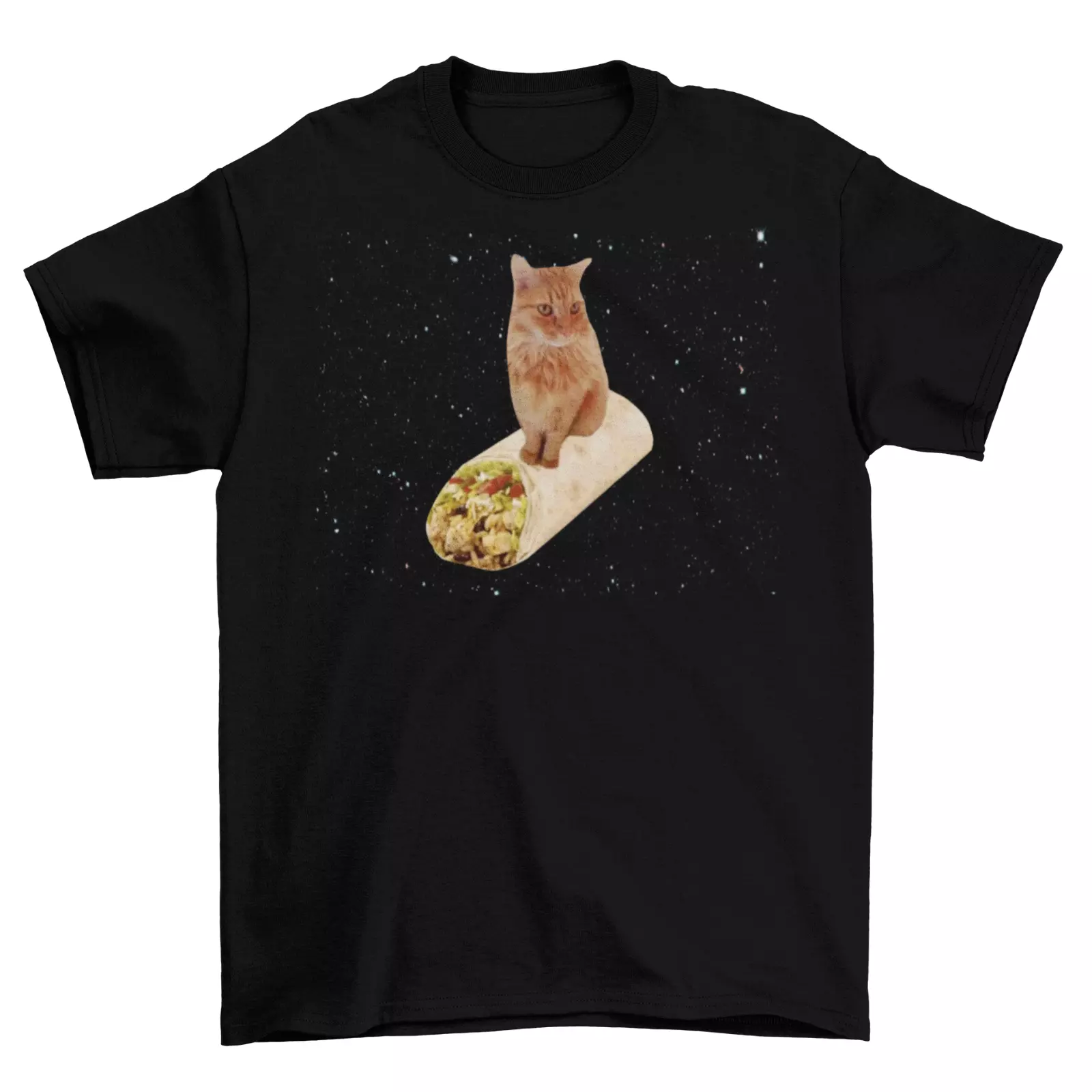 Cat Burrito In Space TShirt Unisex Adult Funny Sizes Cotton Outer