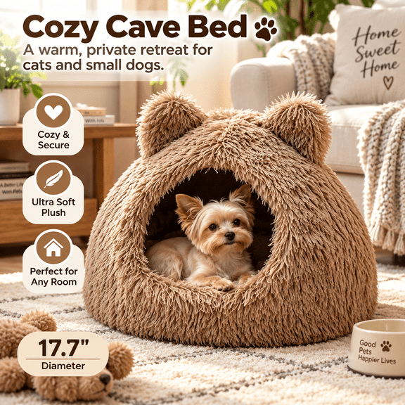 Cat Burrow Bed Cozy Indoor Tent Soft Sleeping Cave, 17.7 Inch Enclosed Round Pet Bed with Removable Inner Pad, Warm Snuggle Nest for Cats and Small Dogs