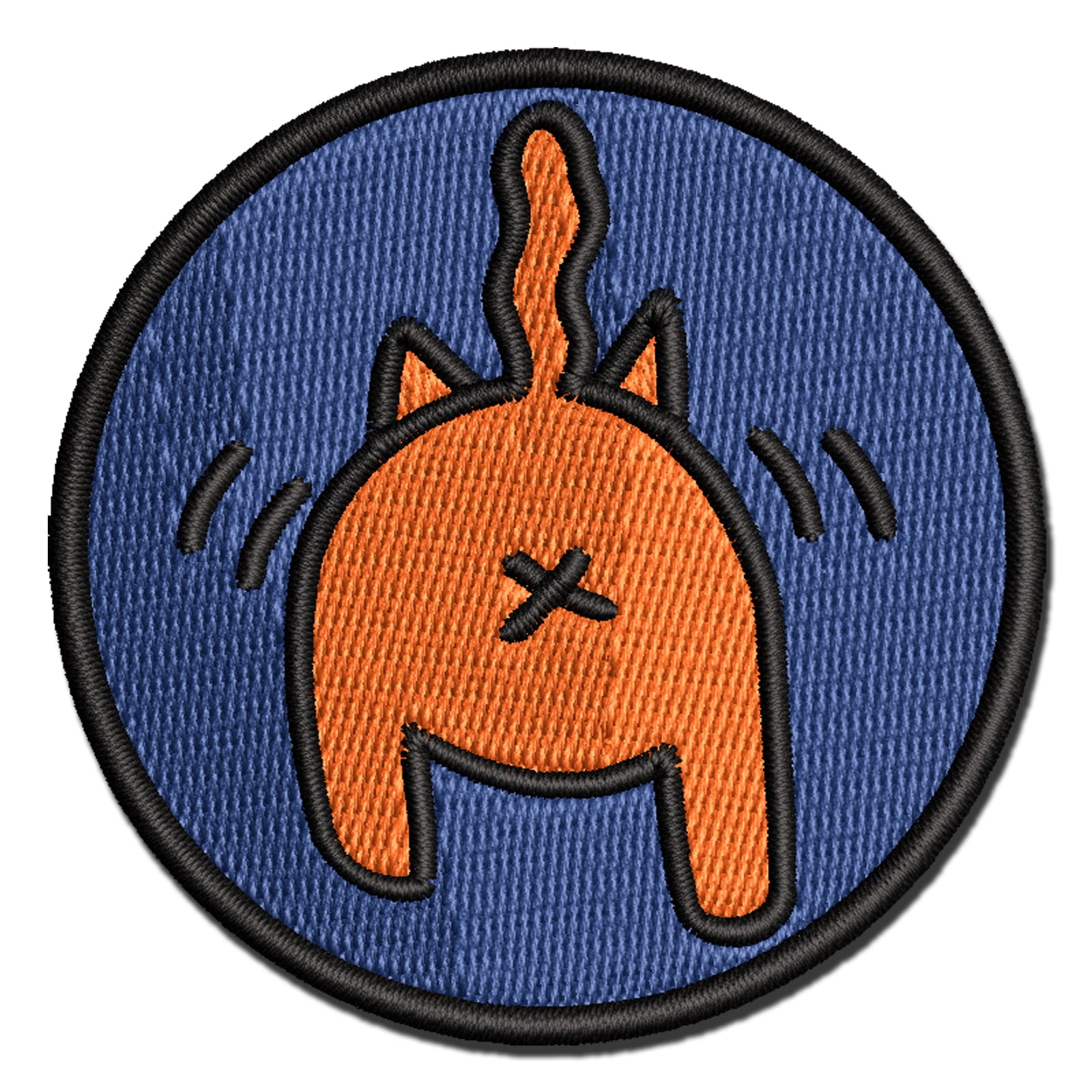Cat Butt Doodle Applique Multi-Color Embroidered Iron-On Patch - 3.5 Inch Large