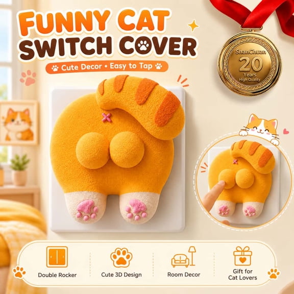 Cat Butt Light Switch Cover, 3D Printed Funny Double Rocker Wall Plate Decor with Pressable Cheeks, Novelty Cat Switch Cover for Bedroom, Dorm & Office, Orange