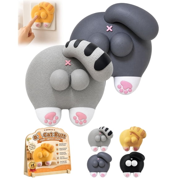 Cat Butt Light Switch Cover, Funny 3D Printed Balls Double Rocker Plate | Novelty Cat Shaped Decorative Panel Cover, Cute Tool-Free Install Wall Decor Mount for Bedroom Kitchen Home Decoration(1pc-c)