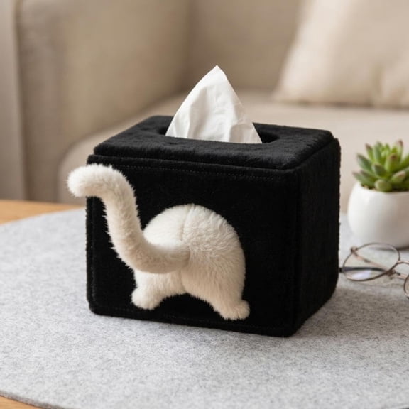 Cat Butt Tissue Box Holder – Funny Plush Animal Tissue Cover for Car, Home, Office, Novelty Cute Soft Tissue Dispenser, Decorative
