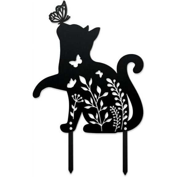 Cat Butterfly Metal Garden Stakes Decor Iron Cat Flower Grass Outdoor Silhouette Stake for Yard Garden Lawn Patio Decor Metal Outdoor Stakes Decor Gift for Housewarming Home Art Decor DIY