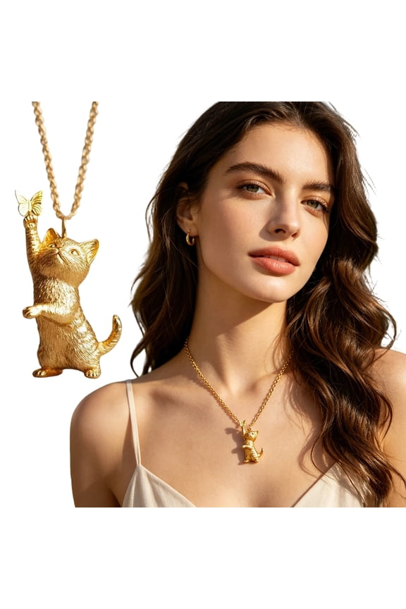 Cat Butterfly Pendant Necklaceļ¼ Cute Kitty Charm Necklace Women Kitten Necklace Gift for Wife Girlfriend Cat Lovers