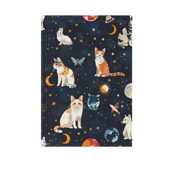 Cat Butterfly in Space Garden Flag 12X18 Double Sided Yard Flags for Outside Outdoor All Seasonal Decoration