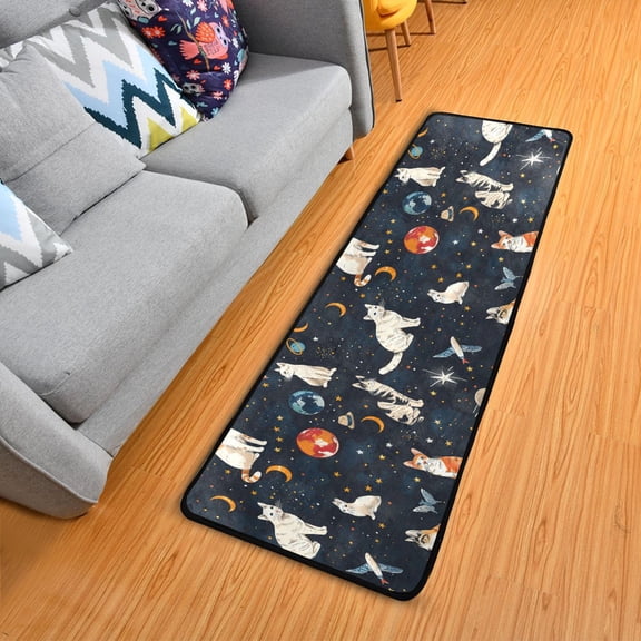 Cat Butterfly in Space Hallway Runner Rug 2'X6' Non-Slip Washable Carpet Runner Kitchen Entryway Laundry Bedroom
