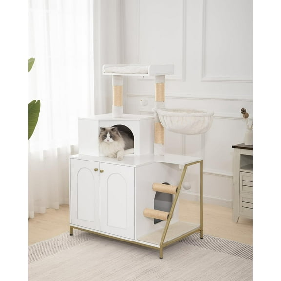 Cat Cabinet, 4-in-1 Modern Cat House with Large Platform, Cat House with Sisal Scratching Mat