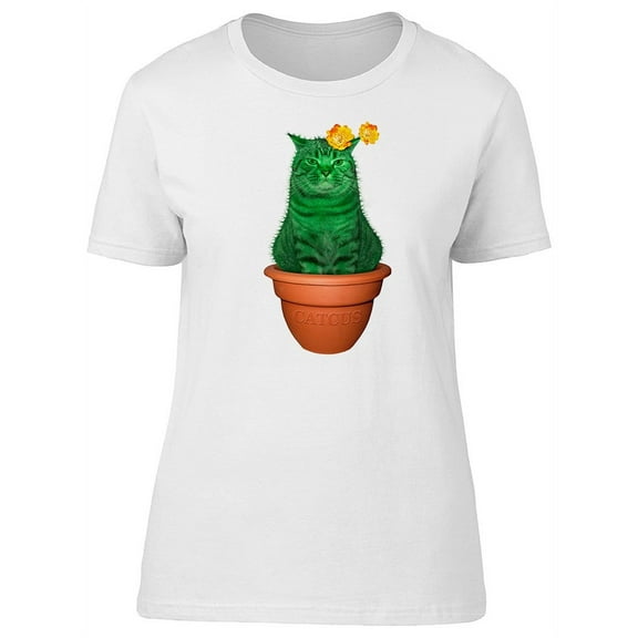Cat Cactus With Flowers T-Shirt Women -Image by Shutterstock, Female Medium