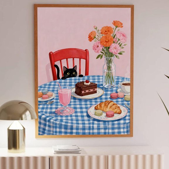 Cat Cafe Art Poster Whimsical Bakery Kitchen Decor Home Decor, 8x12 UNFRAMED