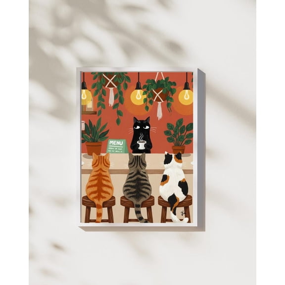 Cat Cafe Coffee Shop Wall Art Print