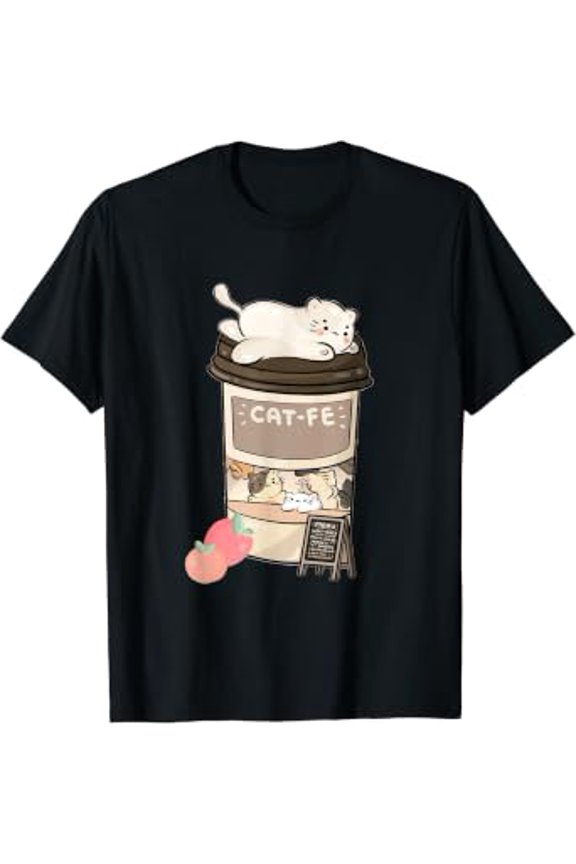 Cat Cafe Kawaii Coffee Anime Neko Kitty Puns Cute Graphic T-Shirt, Size S-5XL