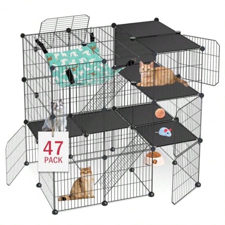 Cat Cage 3Tier DIY Cat Enclosures Catio Cat Playpen Indoor Outdoor With Hammock Detachable Metal Wire Kennel Cats Crate 2x3x3 Exercise Place For 13 Cats Kitten