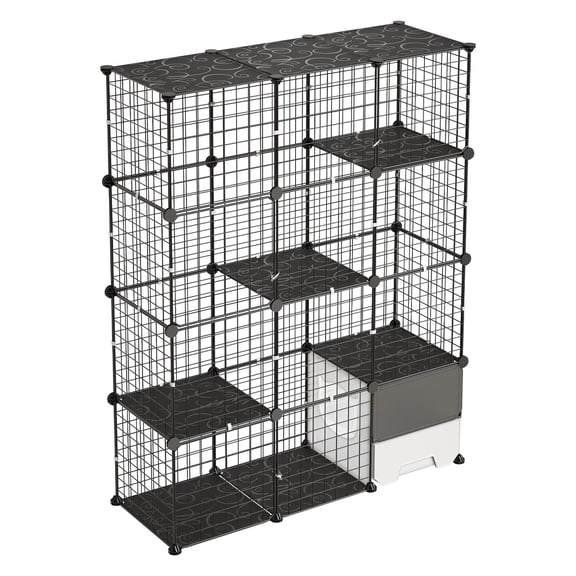 Cat Cage 4-Tier 40.98"x13.98"x55" DIY Cat Playpen with Litter Box, Indoor Enclosure Detachable Metal Wire Kennel Crate, Large Exercise Place for 1-2 Cats, Kittens, Ferret, Small Animals, Black